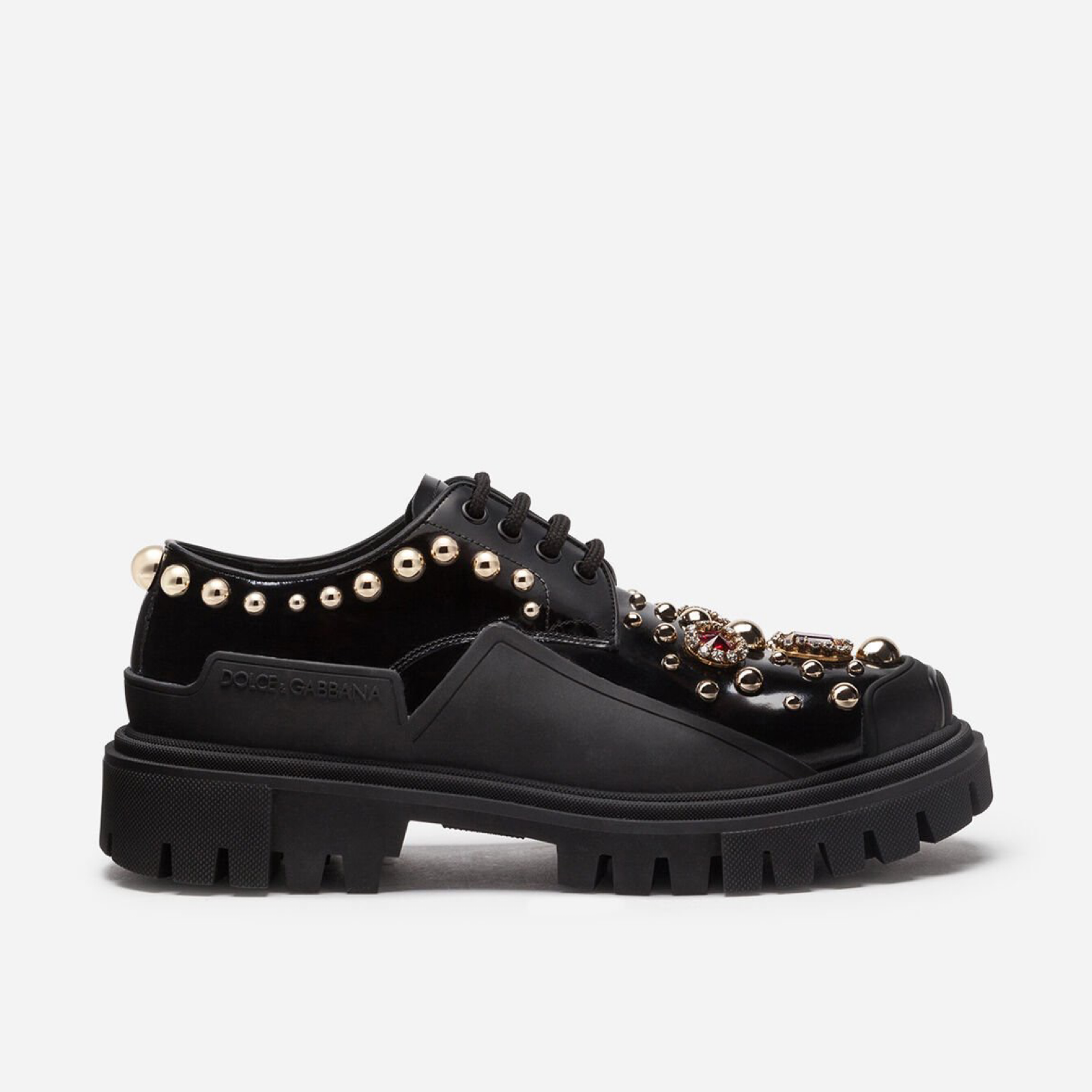 Dolce & Gabbana Jeweled Crystals Women Derby Shoes Medial View