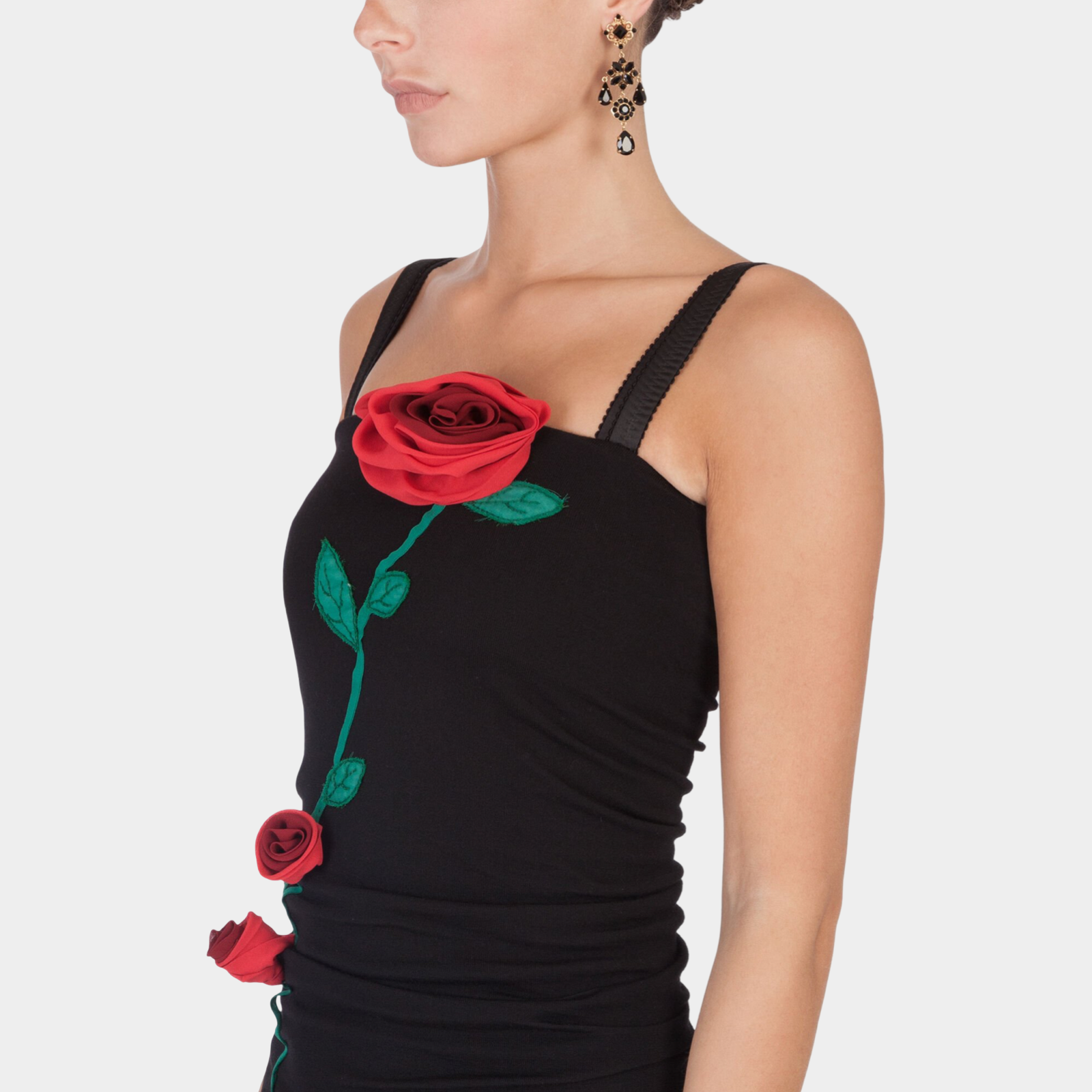 Dolce & Gabbana Wool Sheath Rose Applique Dress Close-Up