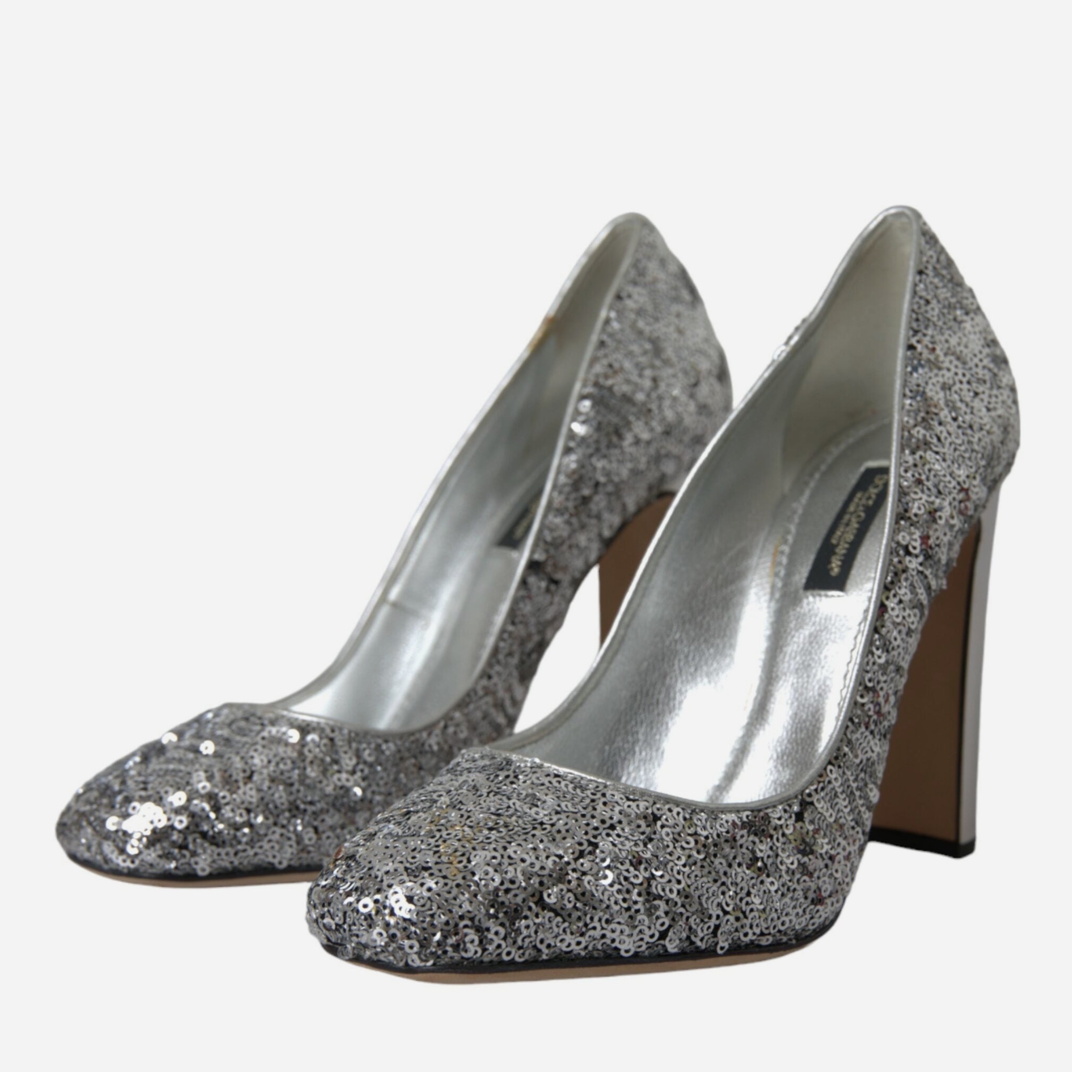 Дамски луксозни обувки на висок ток със сребристи пайети DOLCE & GABBANA Women’s Luxury Silver Sequin Embellished Heels