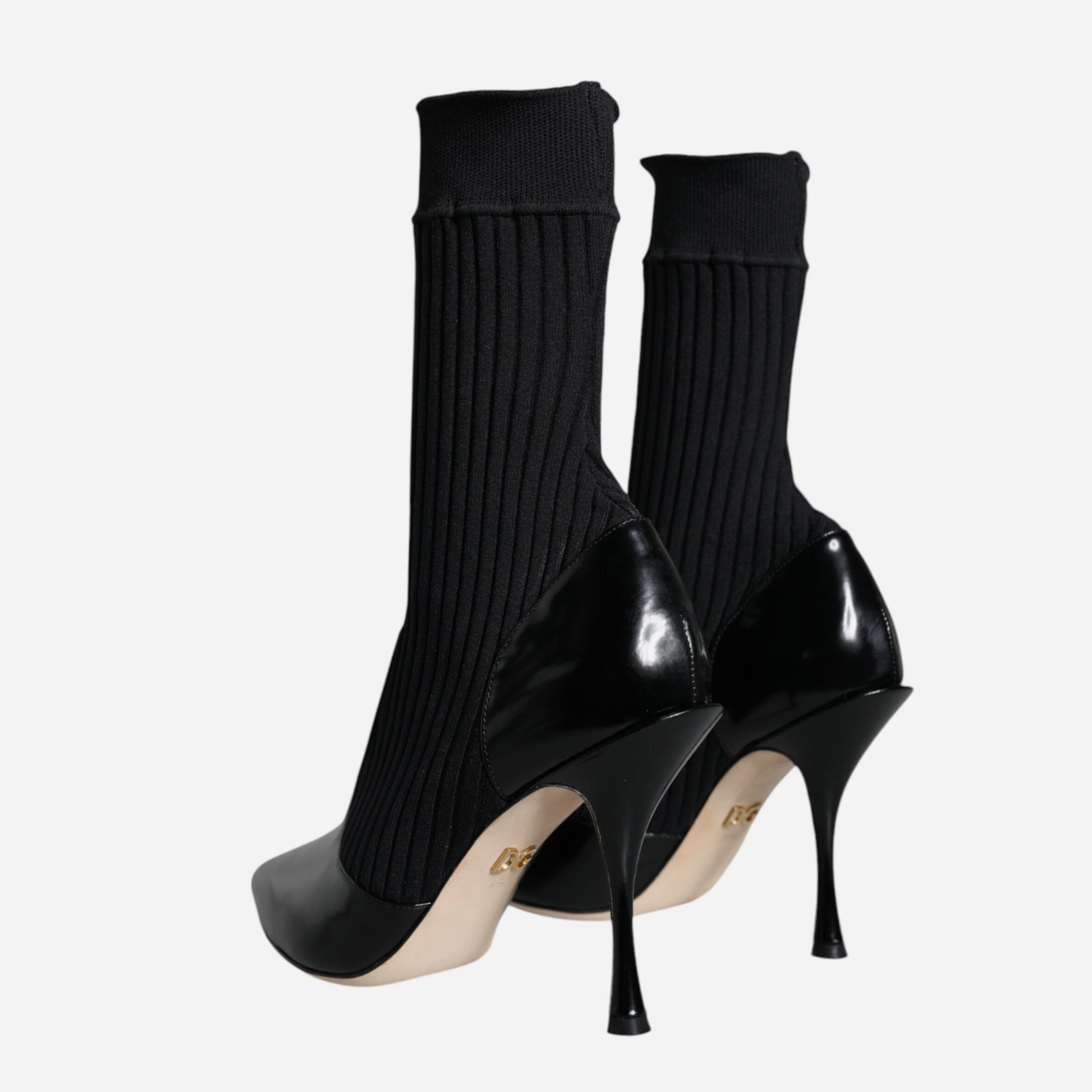 Дамски обувки на висок ток с чорап в черно DOLCE & GABBANA Women’s Black Stretch Stilettos Socks Booties