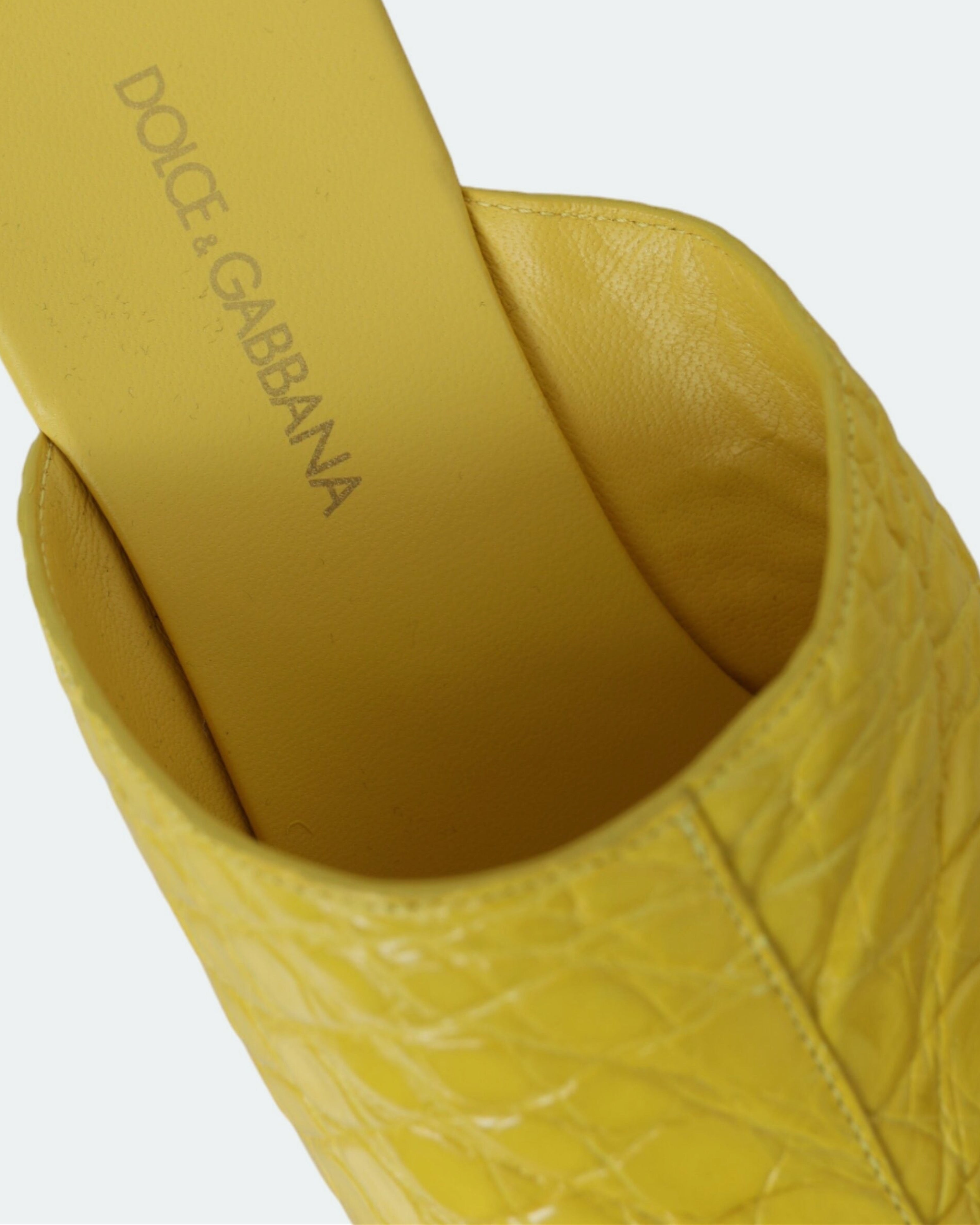 Дамско луксознодървено сабо с жълта естествена кожа DOLCE & GABBANA Women’s Wood Yellow Leather Mule Clogs