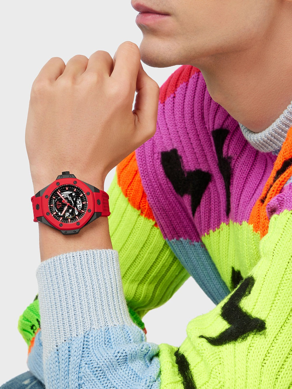 Мъжки часовник Men’s watch Philipp Plein Skeleton Royal Automatic PWPFA0524 Red lifestyle view