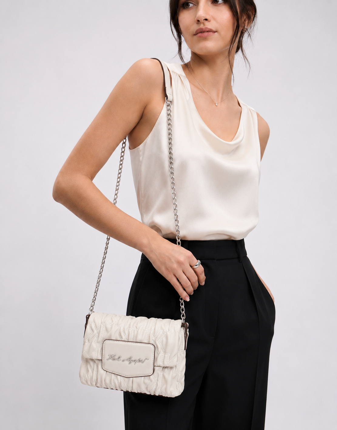 Дамска чанта през рамо Women’s crossbody bag Karl Lagerfeld K/Signature BSW300512GL White lifestyle view 2