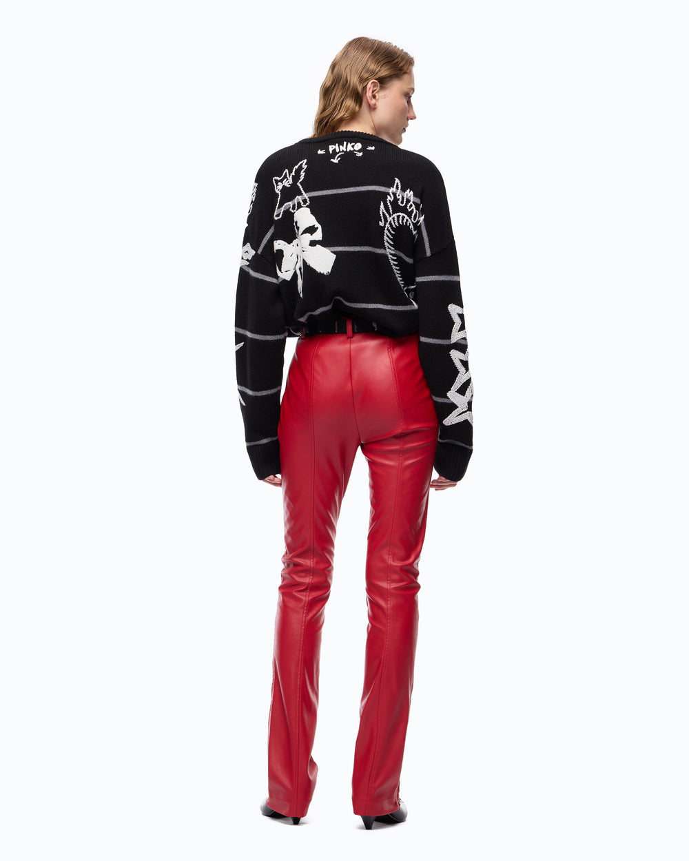 Дамски пуловер от мериносова вълна Women’s merino wool sweater PINKO Nuova Andros 107502A2PKZIK Black head to toe back view