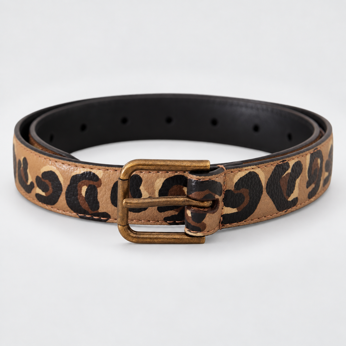 Dolce & Gabbana Brown Leopard Print Vintage Metal Waist Buckle Belt - studio view 1