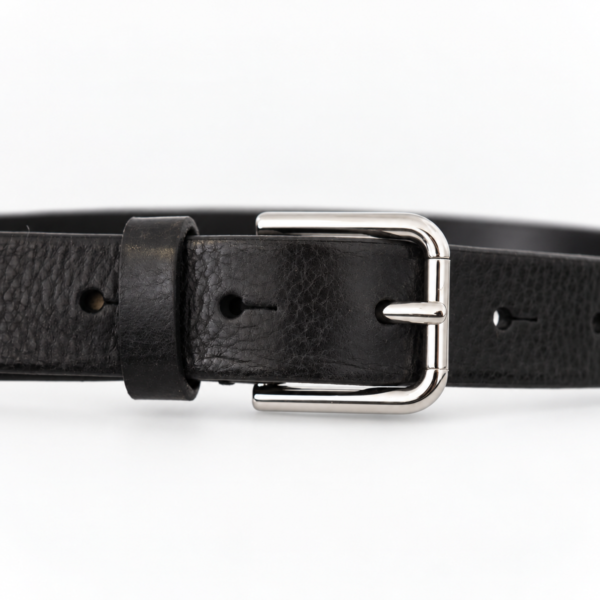 Dolce & Gabbana Calf Leather Silver Tone Black Metal Buckle Belt - studio view 4