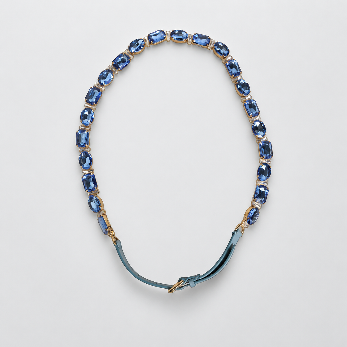 Dolce & Gabbana Blue Leather Crystal Chain Embellished Belt - BE1031 A1419 - studio view 5
