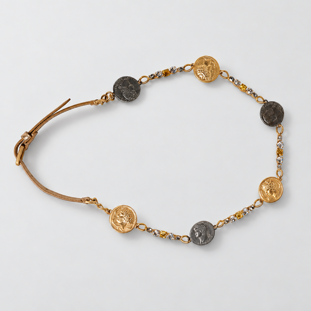 Dolce & Gabbana Gold Brass Chain Coin Embellished Metal Buckle Belt - BE1037 A1016 - studio view 4