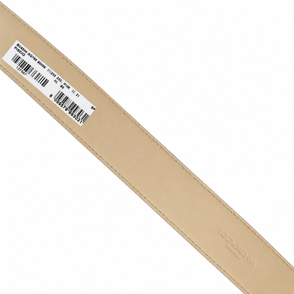 Men's belt Dolce & Gabbana SKU: BC4524 AQ765 80009 manufacturer label and logo close-up