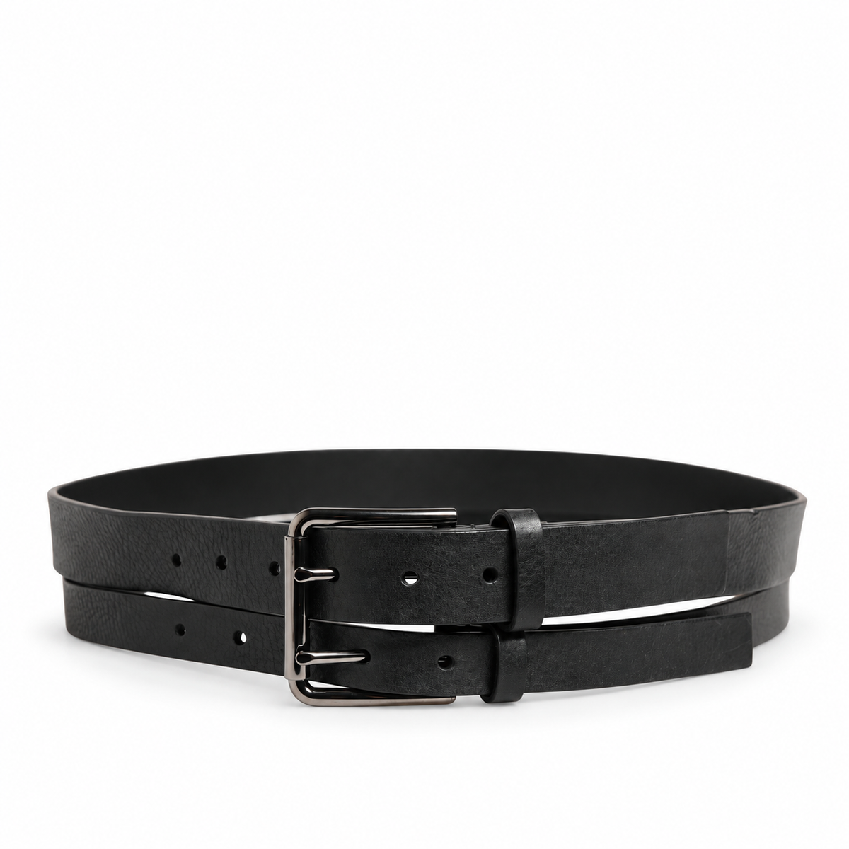 Dolce & Gabbana Black Double Strap Leather Silver Buckle Belt - BC4529 AV480 - view 3
