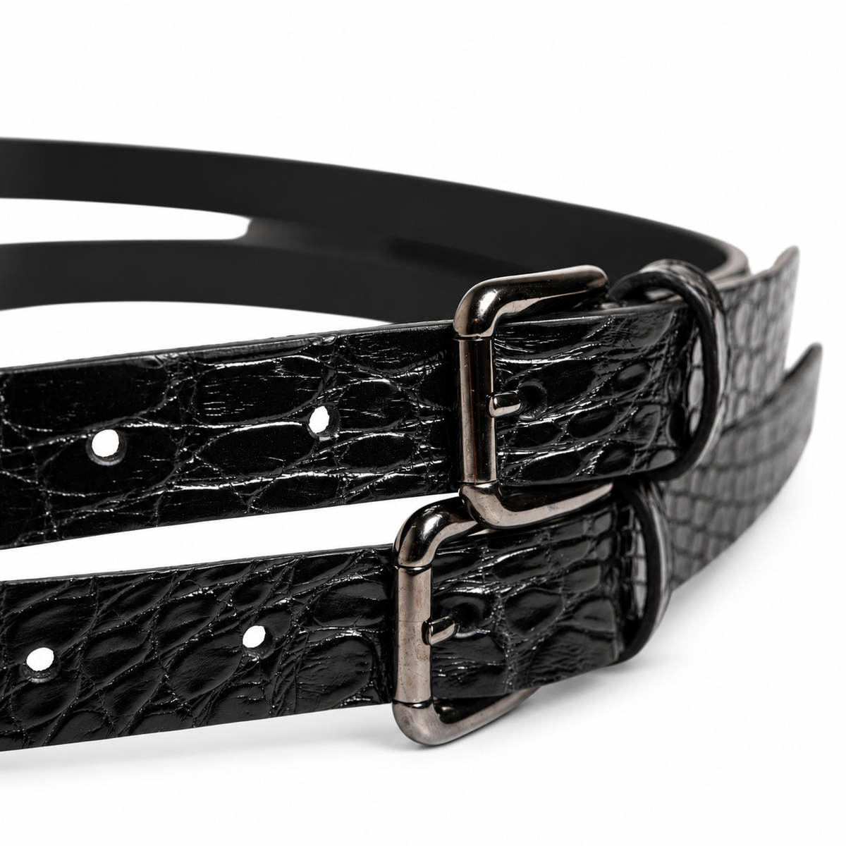 Dolce & Gabbana Black Double Strap Leather Silver Buckle Belt - BC4491 A2088 - view 4