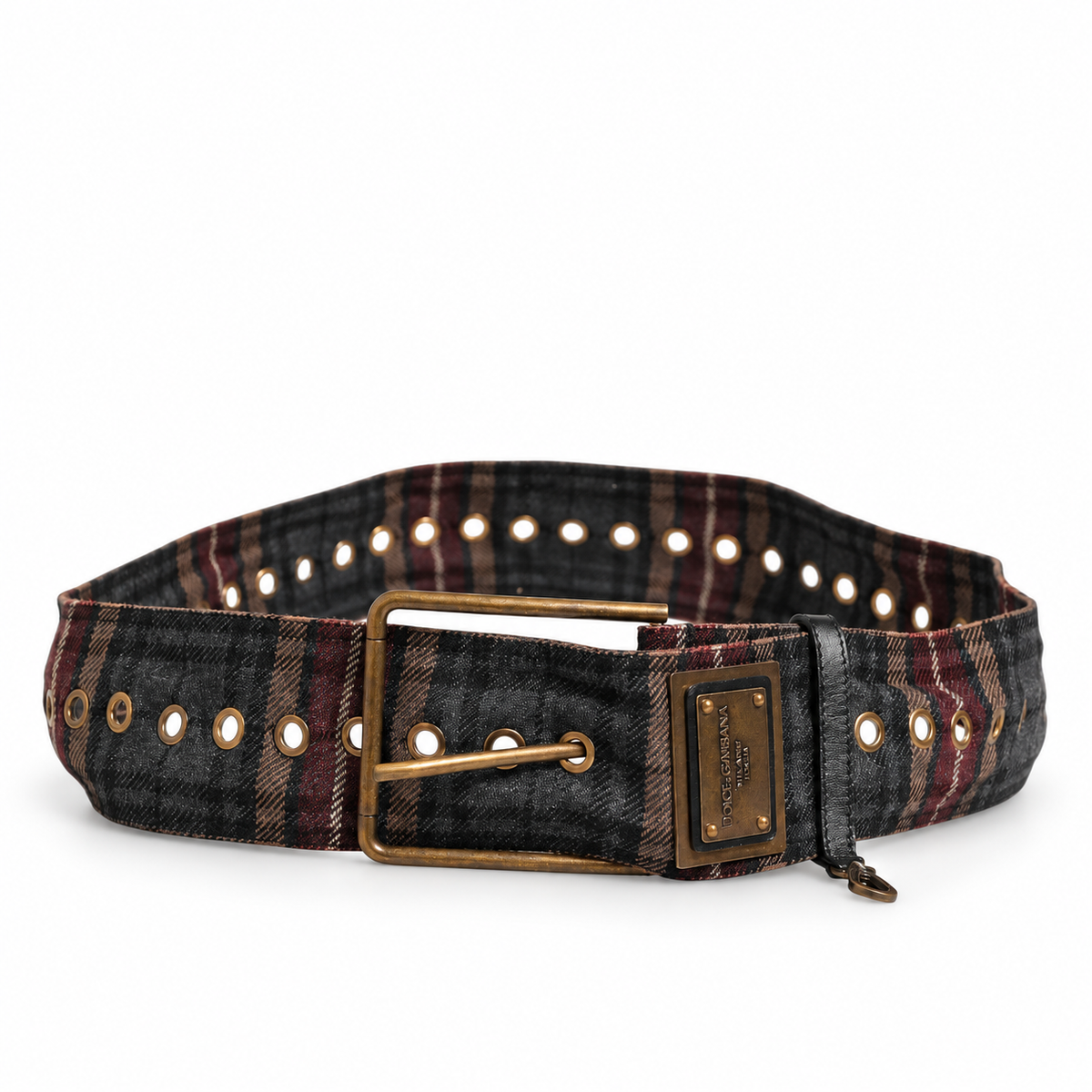 Dolce & Gabbana Plaid Fabric Logo Plate Brass Buckle Belt - BC4638 AO959 89874 - view 4