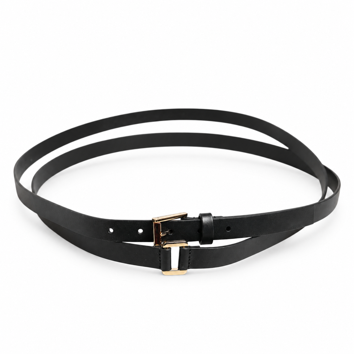Dolce & Gabbana Black Double Strap Leather Gold Buckle Belt - BC4495 AX622 - view 3