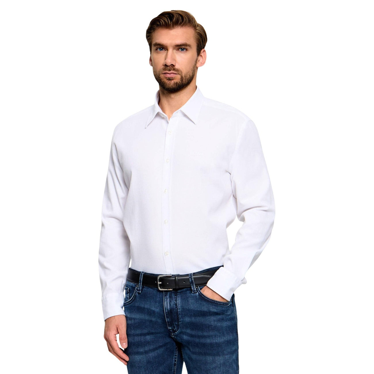Мъжка бяла риза Boss Men Shirt 50565600 100 Front View