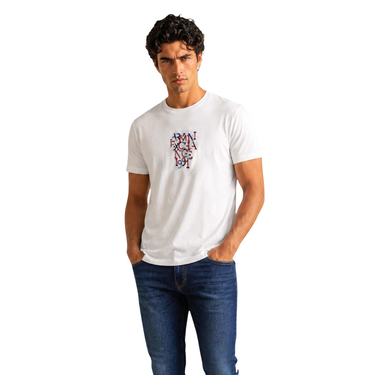 Мъжка бяла тениска Armani Exchange Men T-shirt XM003063 AF10358 U0009 Front View