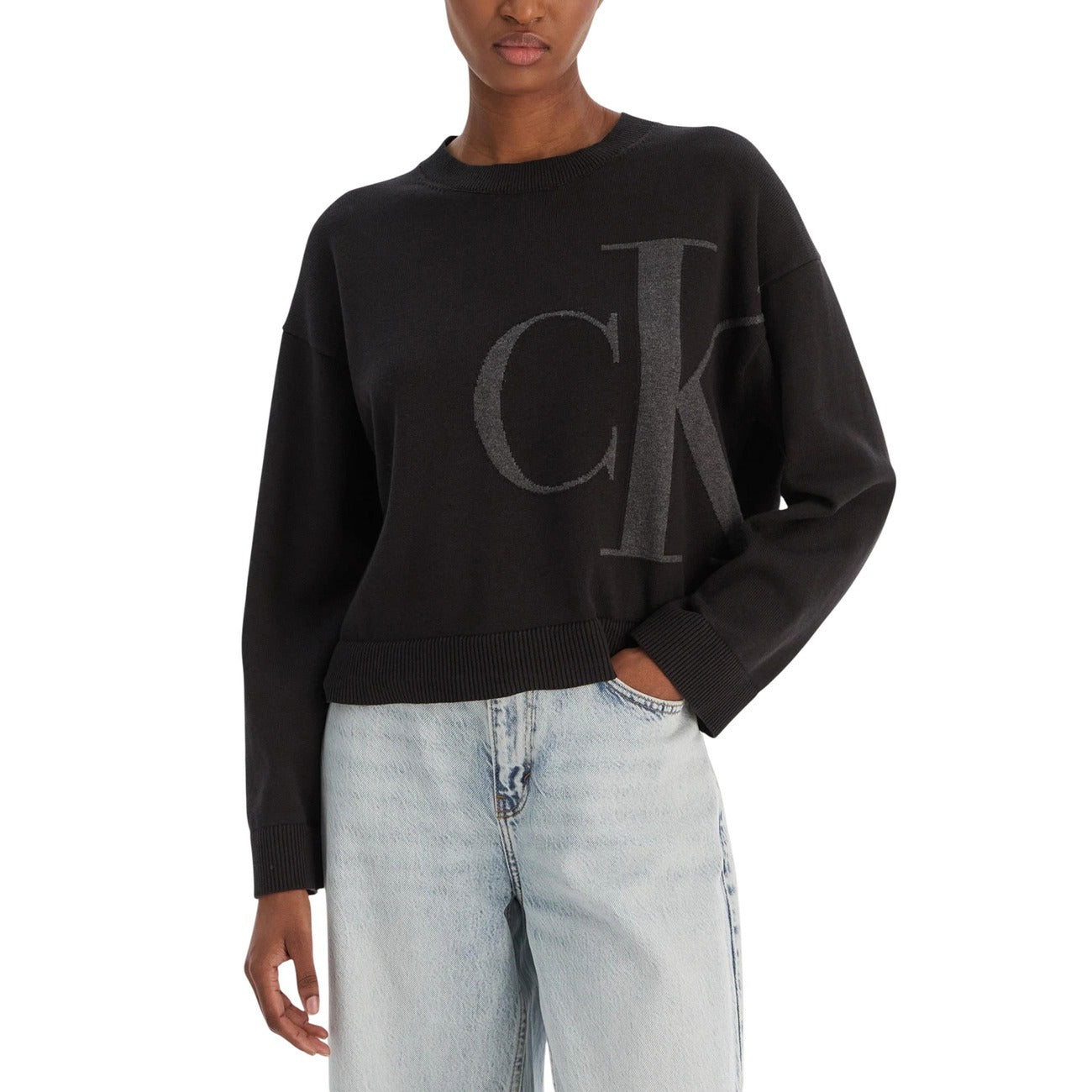 Дамски черен пуловер Calvin Klein Jeans Women Sweater LV047E304G Front View